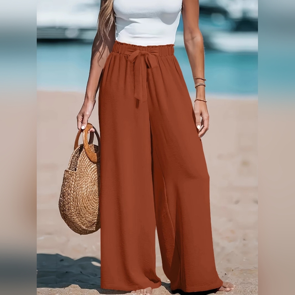 Women's Rust High Wsist Wide-Leg Pants